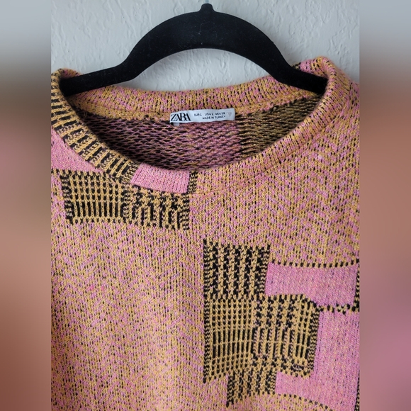 Zara Jacquard Geometric Cropped Sweater Orange Pink | size L - Picture 4 of 9